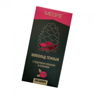 ШОКОЛАД ТЕМНЫЙ "MEGRE" С КЕДРОВЫМ ЖМЫХОМ И КЛЮКВОЙ, 50 Г.