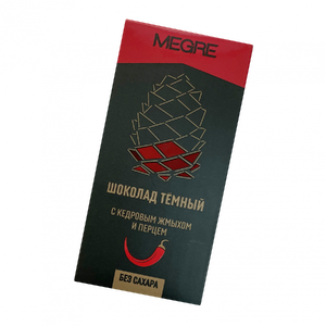 ШОКОЛАД ТЕМНЫЙ "MEGRE" С КЕДРОВЫМ ЖМЫХОМ И ПЕРЦЕМ, 50 Г.
